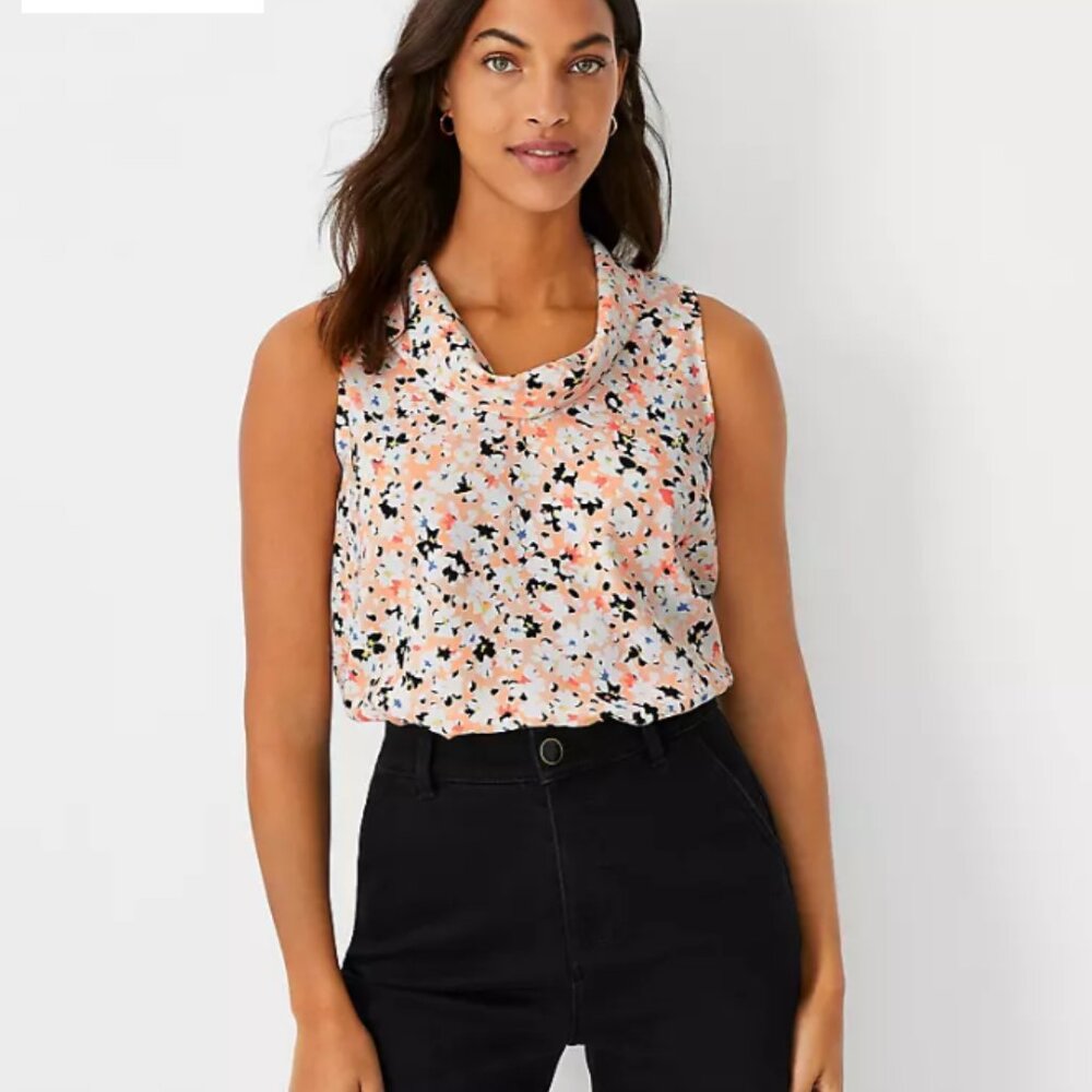 NWT Ann Taylor L Floral Cowl Neck Top
